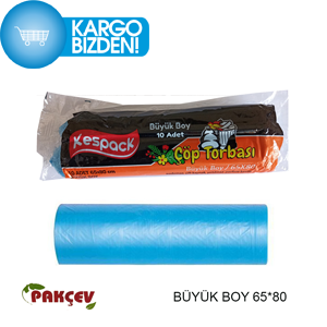 KESPACK Büyük Boy Çöp Torbası 65 cm x 80 cm Mavi Tek Rulo