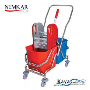 NEMKAR Çift Kovalı Krom Taşıyıcılı Çelik Presli Temizlik Seti