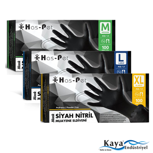 HASPET Nitril Siyah Pudrasız Eldiven100 lü