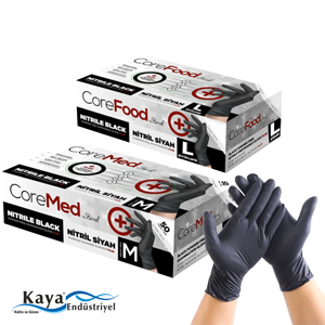 COREMED 50 Lİ Nitril Siyah EXTRA KALIN Pudrasız Eldiven