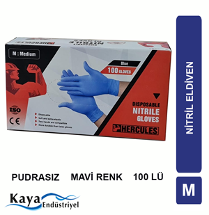 HERCULES Nitril Mavi Pudrasız Eldiven 100 lü Medium