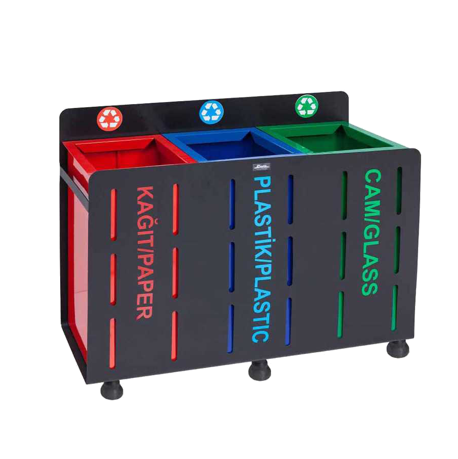 2518 Metal Boyalı Muhafazalı Sıfır Atık Kumbarası 3'lü